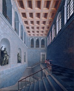 Interiörvy av en trappa, design för ett slott i Koestritz, 1802-03 (penna & bläck och bc på papper) av Karl Friedrich Schinkel