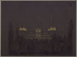 Merseburg. Slott. Förslag till illumination av slottet med anledning av hyllningsfestligheterna för Fredrik Vilhelm III av Preussen av Karl Friedrich Schinkel