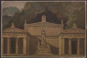Olimpia. Opera av Gaspare Spontini. Skiss till den 4:e dekorationen. Dianas tempel av Karl Friedrich Schinkel