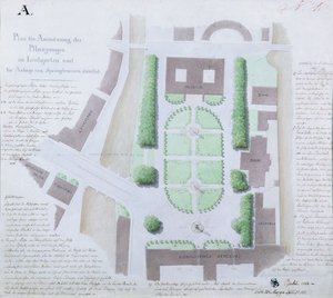 Omdesign av Lustgarten, 1828 (wc och penna och bläck på papper) av Karl Friedrich Schinkel