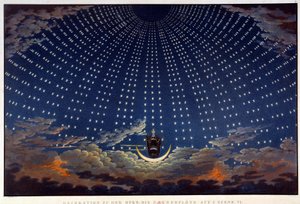 Scenografi för "" Den förtrollade flöjten", opera av Wolfgang Amadeus Mozart, realiserad Karl Schinkel (1781-1841)
