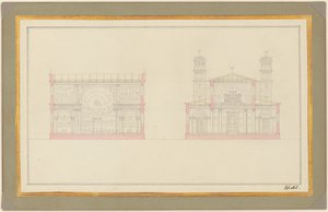 Sektion av korsningen och West End av en katedral för Berlin av Karl Friedrich Schinkel