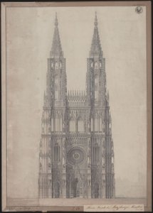 Strasbourg. Katedralen. Utformning för färdigställandet av västfasaden av Karl Friedrich Schinkel