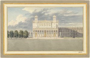 Fasaden och omgivningen av en katedral för Berlin av Karl Friedrich Schinkel