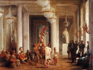 Dans av Iowa-indianer i Salon de la Paix på Tuilerierna, presenterad av målaren George Catl av Karl Girardet