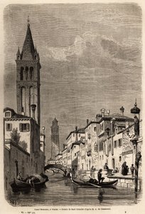 Rezonico-kanalen, teckning av Karl Girardet (1813-1871), för att illustrera Adalbert de Beaumonts resa till Venedig, cirka 1850. Gravyr i "" Le tour du monde", redigerad av Edouard Charton av Karl Girardet