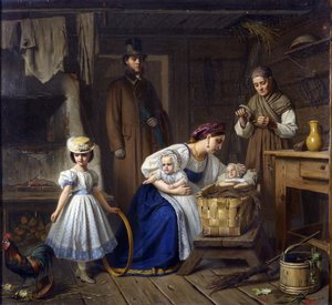 Våtsköterska besökte sitt sjuka barn par Wenig, Karl Bogdanovich (1830-1908) av Karl Gottlieb Wenig
