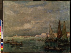 ""Utsikt över segelbåtar i Venedigs lagun"" (Blick auf Venedig mit Segelbooten). Målning av Karl (Carl) Hagemeister (1848-1933) 1926 Mått 51x71 cm Mikalojus Konstantinas Ciurlionis Fine Arts Museum, Kaunas, Litauen av Karl Hagemeister
