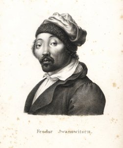 Feodor Jwanowitsch, Kalmyk nomad kidnappad av ryssarna som senare blev målare och kopparstickare. Litografi av Karl Joseph Brodtmann ur Heinrich Rudolf Schinz