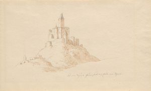 Det gamla slottet Gutenfels nära Kaub vid Rhen av Karl Julius Von Leypold