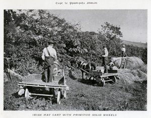 Irish Hay Cart med primitiva solida hjul (s/v foto) av Karl Karlovich Piratsky