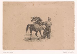 Häst och stående man i osmanska kläder Hästar och ryttare (serietitel) av Karl Loeillot Hartwig