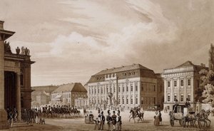 Unter den Linden, Berlin. En vy från Neue Wache mot Kronprinzenpalais med Prinzessinenpalais till höger och Kommandatur till vänster,