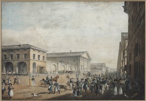 Utsikt över Sadovaya Street i Sankt Petersburg - Karl Petrovich Beggrov (1799-1875). Litografi, akvarell