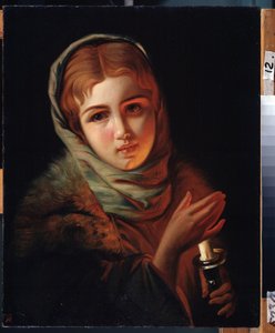 ""Utnämningen missade"" Ung tjej från arbetarklassbakgrund med ett besviket uttryck. Målning av Pavel Alexandrovich Briullov (Bryullov) (1840-1914) Statens konstmuseum, Irkutsk av Karl Pavlovich Bryullov