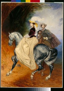 Ryttarna: porträtt av Eugene Mussard (cirka 1814-1896) och hans hustru Emilie (cirka 1832-1896) - Verk av Karl Pavlovich Briullov (Brioullov) (1799-1852) av Karl Pavlovich Bryullov