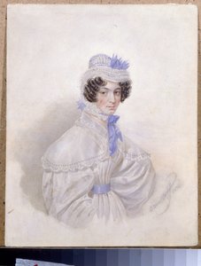 Porträtt av Anna Borisovna Bakunina (1802-1835). Verk av Karl Pavlovich Briullov (Bryullov) (1799-1852), akvarell på papper av Karl Pavlovich Bryullov