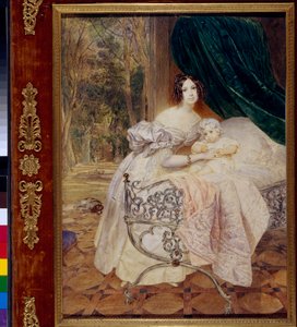 Porträtt av Maria Butevena med hennes dotter Maria (Porträtt av Maria Buteneva med dotter Maria) - Verk av Karl Pavlovich Briullov (Brioullov) (1799-1852), akvarell på papper av Karl Pavlovich Bryullov