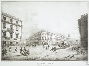 Utsikt över Sadovaya Street i Sankt Petersburg, mitten av 1800-talet