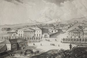 Utsikt över hotellet och Pyatigorsks centrum, mitten av 1800-talet av Karl Petrovich Beggrov