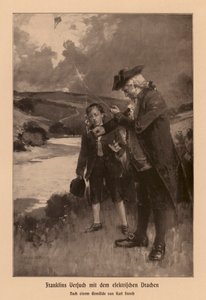 Benjamin Franklin undersöker blixten (litografi) av Karl Storch