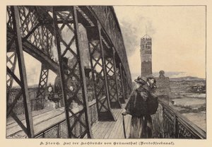 På högbron Grunental över Kielkanalen, Tyskland (gravyr) av Karl Storch