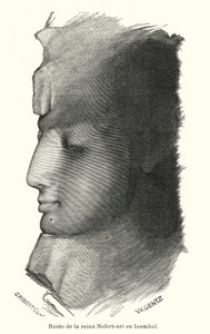 Byst av den forntida egyptiska drottningen Nefertari, fru till Ramesses den store, Abu Simbel (litho)
