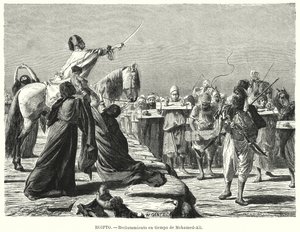 Rekrytering av soldater till den osmanska armén under Muhammad Alis tid, Khedive i Egypten (litho)