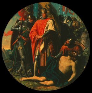 Rudolph I på slagfältet efter segern över Ottokar, 1278, ca 1868. av Karl von Blaas