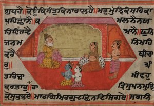 Krishna och Balrama sitter med Nanda och Yashodha av Kashmir School