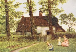 En stuga i Surrey (färglitografi) av Kate (after) Greenaway