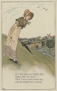 När jag skulle uppför Pippin Hill (färg litho) av Kate (after) Greenaway