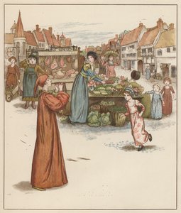 Kate Greenaway-illustration för The Pied Piper of Hamelin av Robert Browning (lito i färg) av Kate (after) Greenaway