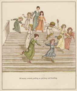 Kate Greenaway-illustration för The Pied Piper of Hamelin av Robert Browning (lito i färg)