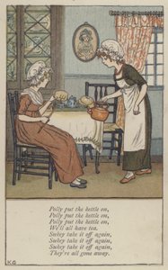 Polly satte på vattenkokaren (färg litho)