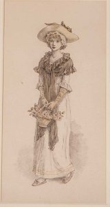 En korg med rosor (penna, akvarell) av Kate Greenaway