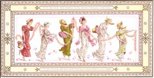 Ett viktorianskt gratulationskort av ett barn med en gul halsduk runt halsen, ca 1880 av Kate Greenaway