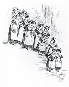 Välgörenhetsbarn, ca 1880 (gravyr) av Kate Greenaway