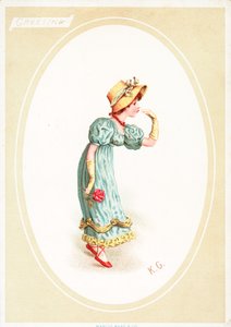 Hälsningskort (chromolitho) av Kate Greenaway