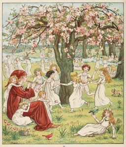 Hur deras barn stals bort, från The Pied Piper of Hamelin, pub. 1888 (lito i färg) av Kate Greenaway