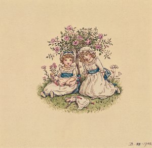 Illustration för Alla hjärtans dag 1902 (wc på papper) av Kate Greenaway