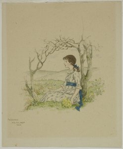 Sittande flicka med primörer av Kate Greenaway