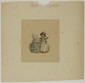 Två små flickor i pälsklippta rockar av Kate Greenaway