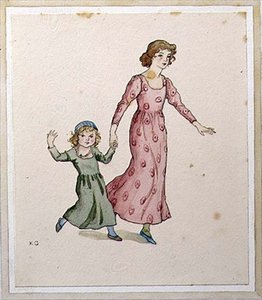 Två små flickor i festklänningar (akvarell på papper) av Kate Greenaway