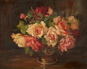 Rosa rosor (olja på duk) av Kate Wyllie