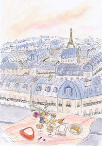 Picknick på ett tak i Paris med utsikt över Eiffeltornet av Katharina Puritscher