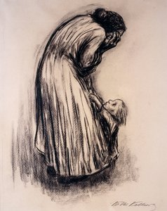 Förtvivlad kvinna med barn, av Käthe Kollwitz
