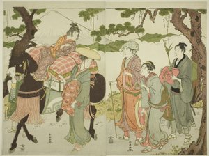 Resenärer på Tokaido av Katsukawa Shuncho