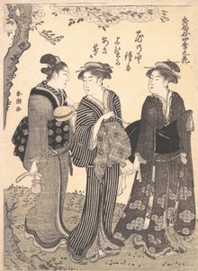 Två kvinnor åtföljda av en piga, 1780-1795. av Katsukawa Shuncho
