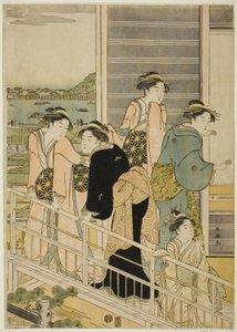 Kvinnor på en balkong i ett Yoshiwara tehus av Katsukawa Shuncho